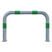 Impact protection bars | as e-charging post protection | to be fixed by plugs, | total width: 1000mm, total height: 650mm | hot-dip galvanized with green reflective strips foil type RA1/A